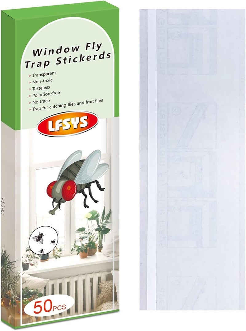 LFSYS 50 Pack Window Fly Trap, Fruit Fly Traps for Indoors, Fly Paper Sticky Strips, Fly Traps for Indoors Clear - Image 1